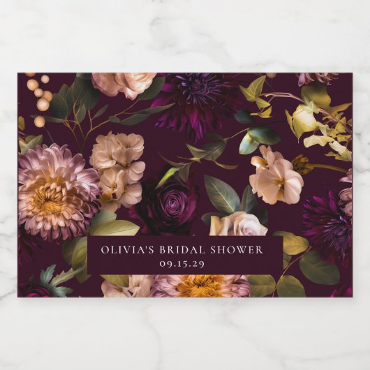 Dark en Moody Dramatic Floral Vrijgezellenfeest Sparkling Wijnetiket (Enkel label)