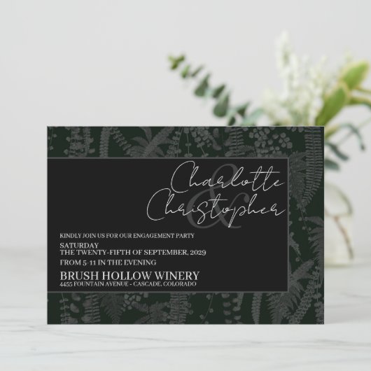 Dark en Moody Ferns Engagement Party Kaart (Staand voorkant)