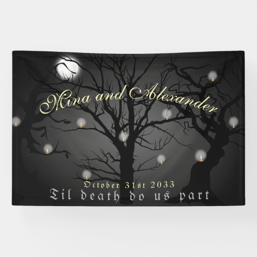 Dark Enchanted Forest Gothic Halloween Bruiloft Spandoek (Horizontaal)