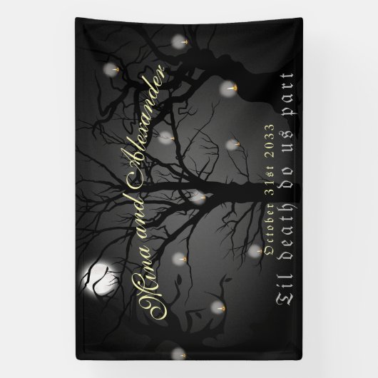 Dark Enchanted Forest Gothic Halloween Bruiloft Spandoek (Verticaal)