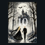 Dark Enchanted Gothic Spooky Wedding Couple Forest Kaart<br><div class="desc">Dark Enchanted Gothic Spooky Wedding Couple Forest and Haunted Castle Table Numbers. These table cards evoke a magical and mysterious atmosphere, where a wedding couple walks through an enchanted forest leading to a gothic castle. The design combines romantic charm with a spooky touch, perfect for Halloween-inspired weddings or gothic-style celebrations....</div>
