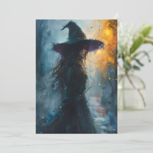 Dark Evil Witch Waterverf Feestdagenkaart (Staand voorkant)