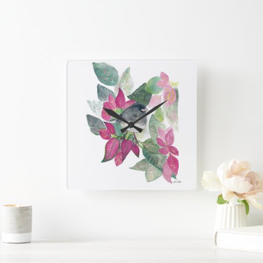 Dark Eyed Junco Bird Waterverf Art Vierkante Klok (Huis)