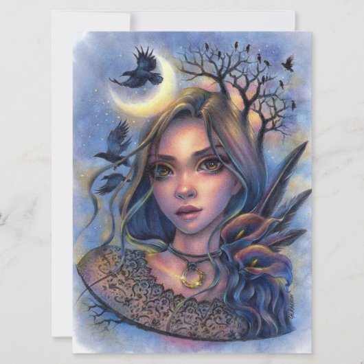 Dark Eyes Fairy Fantasy Moon Woman Art Kaart (Voorkant)