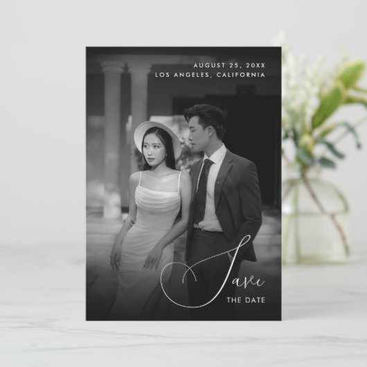 Dark Faded foto  ouderwetse bruiloft Save The Date (Staand voorkant)