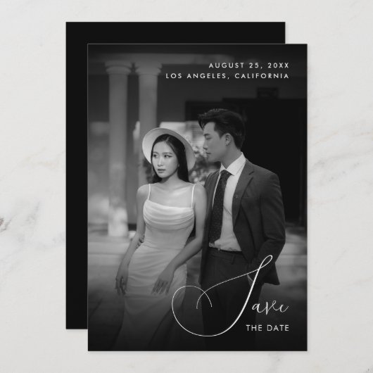 Dark Faded foto  ouderwetse bruiloft Save The Date (Voorkant / Achterkant)