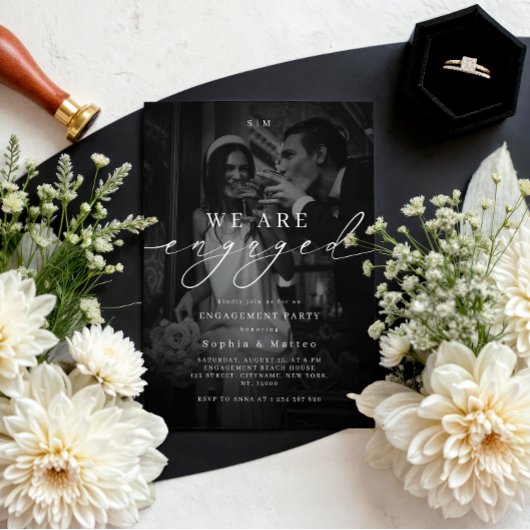 DARK & FADED PHOTO Monogram Engagement Party Kaart