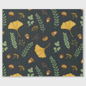 Dark Fall Gift Wrap with Ginkgo Leaves and Acorns Cadeaupapier (Vlak)