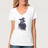 Dark Fantasy Anime Girl & Gothic Black Cat Art T-shirt (Voorkant)