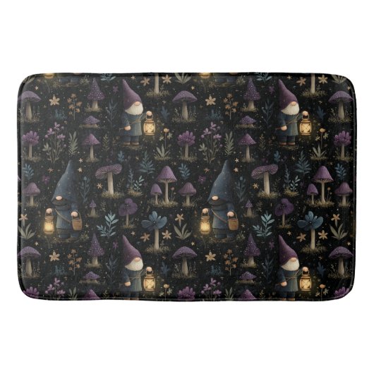 Dark Fantasy Gnome en paddenstoelenpatroon Badmat (Voorkant)