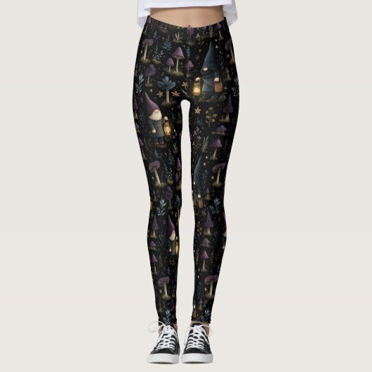 Dark Fantasy Gnome en paddenstoelenpatroon Leggings (Voorkant)