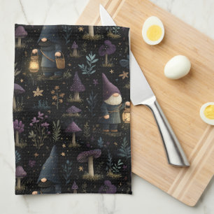Dark Fantasy Gnome en paddenstoelenpatroon Theedoek