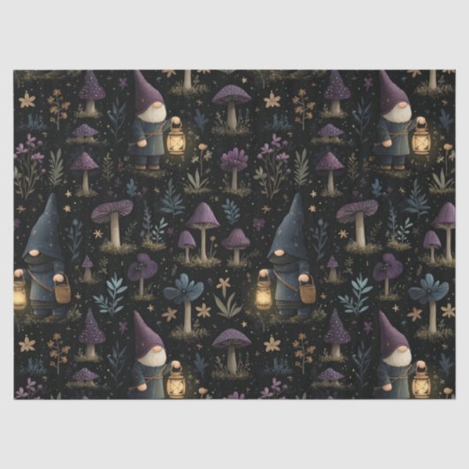 Dark Fantasy Gnome en paddenstoelenpatroon Tissuepapier (Voorkant)