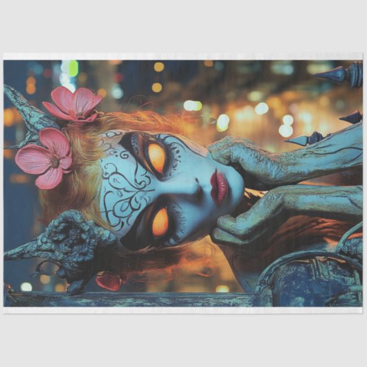 Dark Fantasy Gothic Blue Gargoyle Decoupage Tissuepapier (Voorkant)