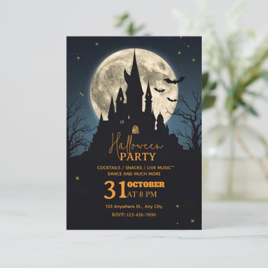Dark Fantasy Halloween Party Invitation – Editable Kaart (Staand voorkant)