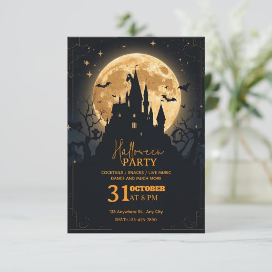 Dark Fantasy Halloween Party Invitation – Editable Kaart (Staand voorkant)