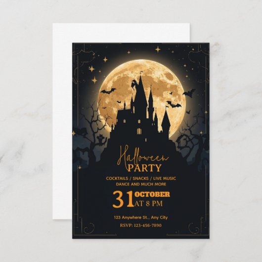 Dark Fantasy Halloween Party Invitation – Editable Kaart (Voorkant / Achterkant)