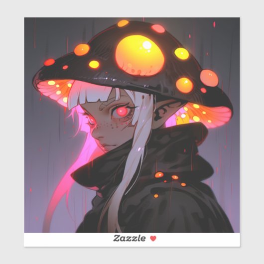 Dark Fantasy Mushroom Elf Anime Girl Sticker (Vel)