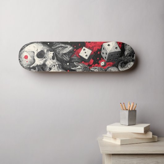 Dark Fantasy Skull and Dice Illustration Persoonlijk Skateboard (Muurkunst (Horizontaal))