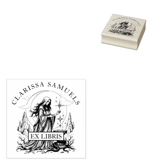 Dark Fantasy Sorceress Ex Libris Bibliotheek Boek Rubberstempel (Gestempeld)