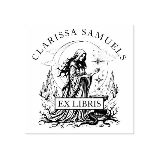 Dark Fantasy Sorceress Ex Libris Bibliotheek Boek Rubberstempel (Afrduk)