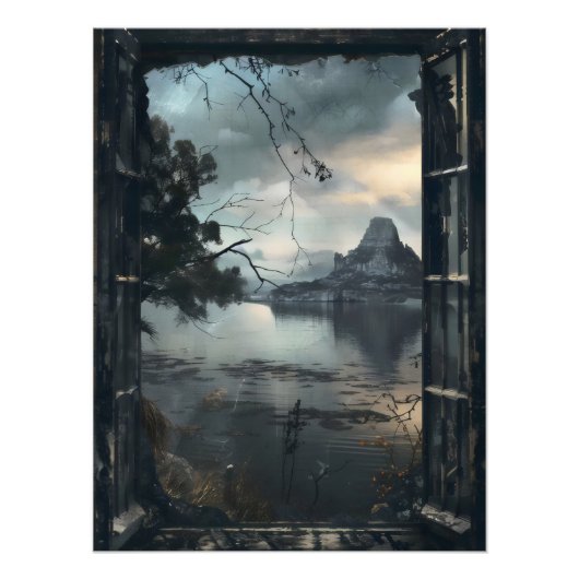 Dark Fantasy World Window Uitzicht Foto Afdruk (Voorkant)