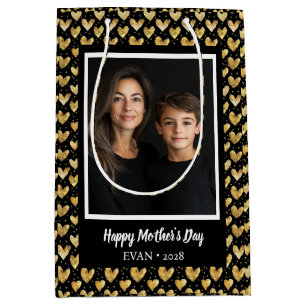 Dark Faux Golden Folie Hearts Moederdag Medium Cadeauzakje