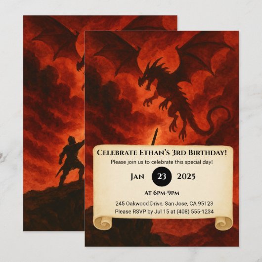 Dark Fire Dragon Birthday Kaart (Voorkant / Achterkant)