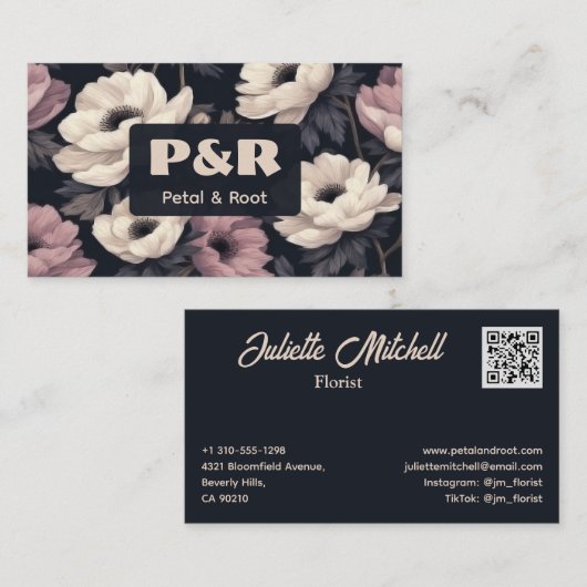 Dark Floral Anemone Florist Business Card Visitekaartje (Voorkant / Achterkant)