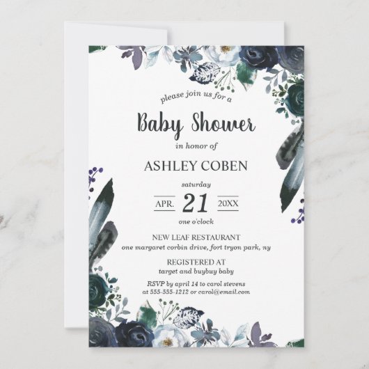 Dark Floral Baby shower Invitation Kaart (Voorkant)