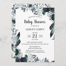 Dark Floral Baby shower Invitation
