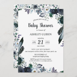 Dark Floral Baby shower Invitation Kaart