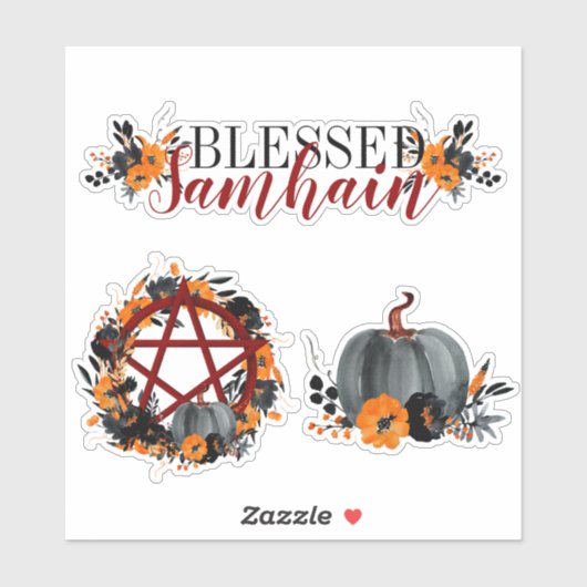 Dark Floral Blessed Samhain Pentacle & Pumpkins Sticker (Vel)