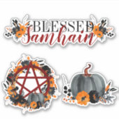 Dark Floral Blessed Samhain Pentacle & Pumpkins Sticker (Voorkant)
