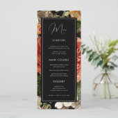 Dark Floral Botanical Elegant Romantic Wedding Menu (Staand voorkant)