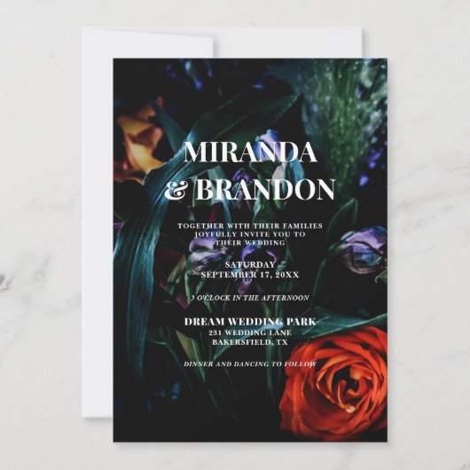Dark Floral Botanical Wedding Kaart (Voorkant)