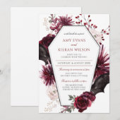 Dark Floral Burgundy & Black Halloween Wedding in Kaart (Voorkant / Achterkant)