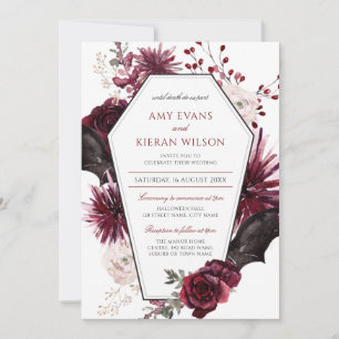 Dark Floral Burgundy & Black Halloween Wedding in Kaart