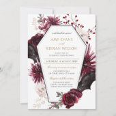 Dark Floral Burgundy & Black Halloween Wedding Kaart (Voorkant)