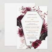 Dark Floral Burgundy & Black Halloween Wedding Kaart (Voorkant / Achterkant)