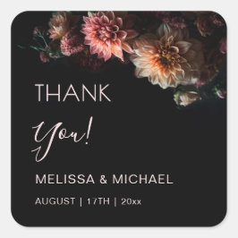 Dark Floral Chrysanthemum Wedding Thank You Vierkante Sticker