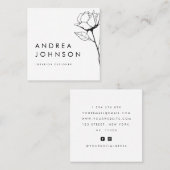 Dark Floral Drage Botanical Elegant Plain White Vierkante Visitekaartje (Voorkant / Achterkant)