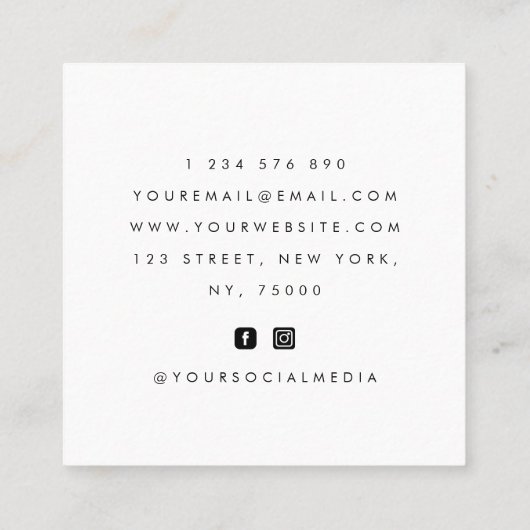 Dark Floral Drage Botanical Elegant Plain White Vierkante Visitekaartje (Achterkant)