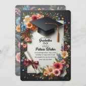 Dark Floral Elegant Graduation Party Uitnodiging (Voorkant / Achterkant)