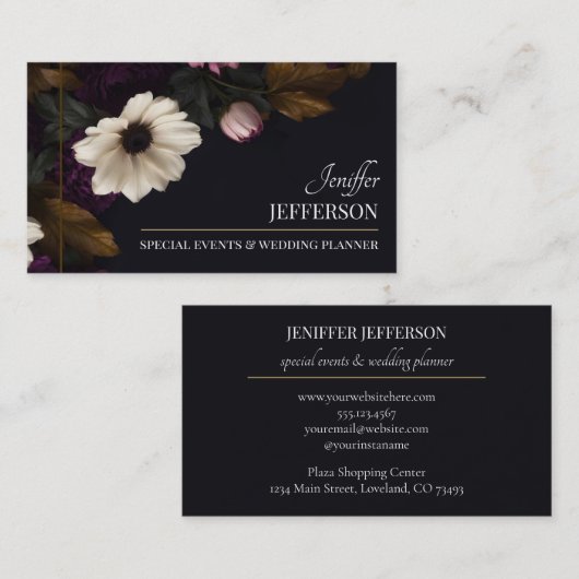 Dark Floral event wedding planner Visitekaartje (Voorkant / Achterkant)