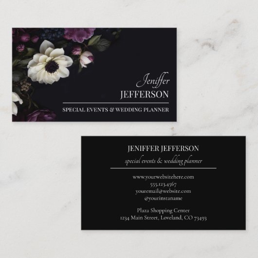 Dark Floral event wedding planner Visitekaartje (Voorkant / Achterkant)