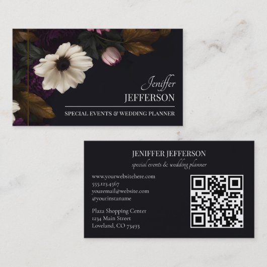 Dark Floral event wedding planner Visitekaartje (Voorkant / Achterkant)