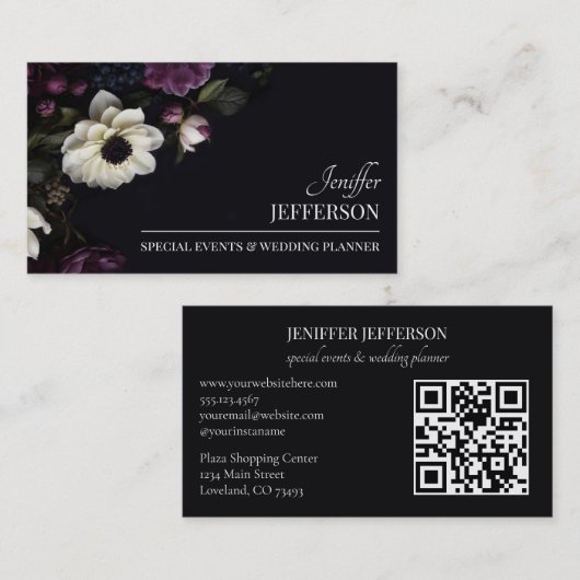 Dark Floral event wedding planner Visitekaartje (Voorkant / Achterkant)