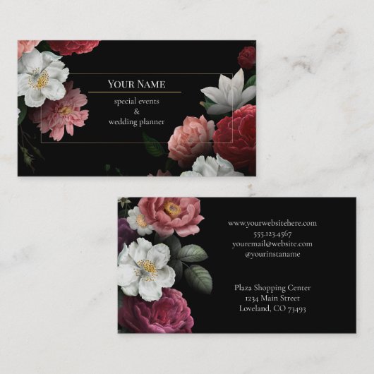 Dark Floral event wedding planner Visitekaartje (Voorkant / Achterkant)