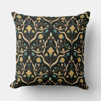Dark floral folk pattern throw pillow kussen